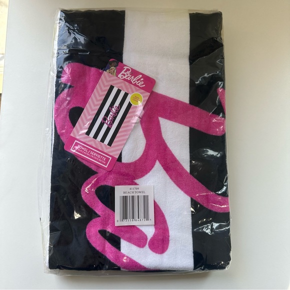 NEW! Barbie Black & White Striped Soft Cotton Beach Towel - Picture 10 of 10